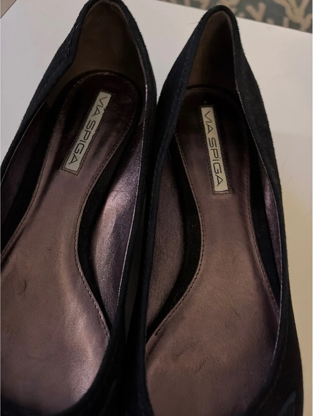 Via Spiga Black Pointed Toe kitten heels with Silver Buckle Detail, Size 7.5